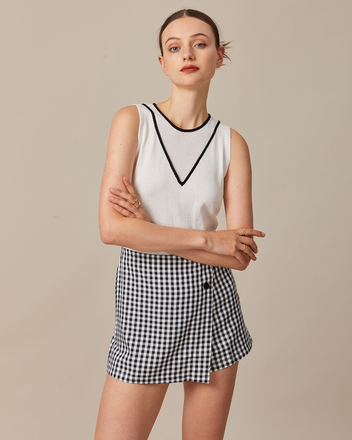 The White Contrast Pointelle Knit Tank Top