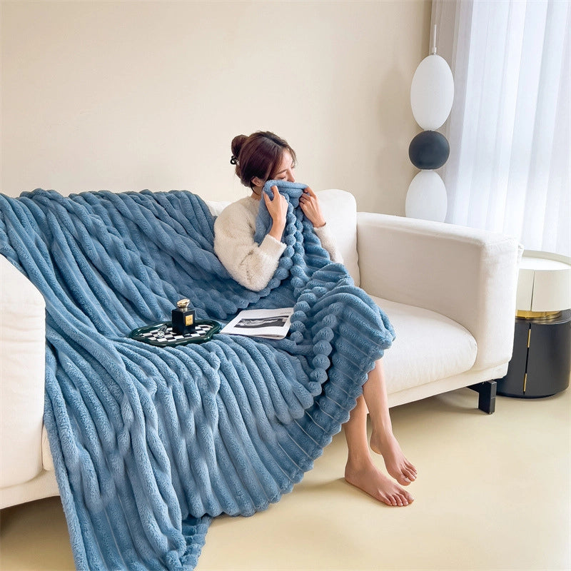 Short Velvet Rabbit Fur Blanket Thickened Light Luxury Blanket Office Nap Blanket Sofa Blanket Coral Velvet Flannel Bed