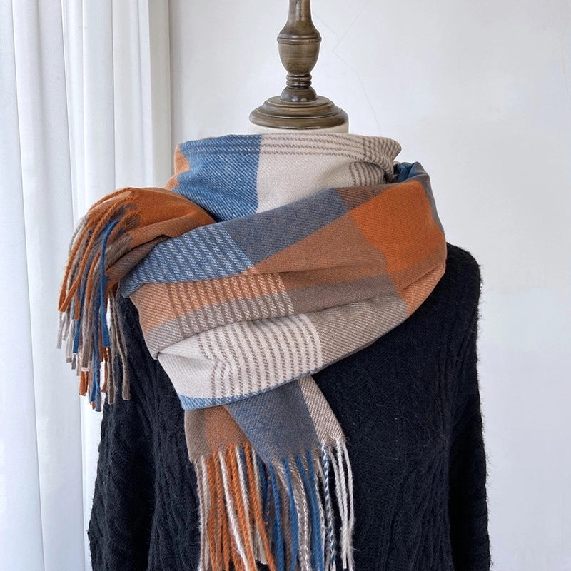 Women's Casual Minimalist Streetwear Lattice Imitation Cashmere Tassel Scarf
