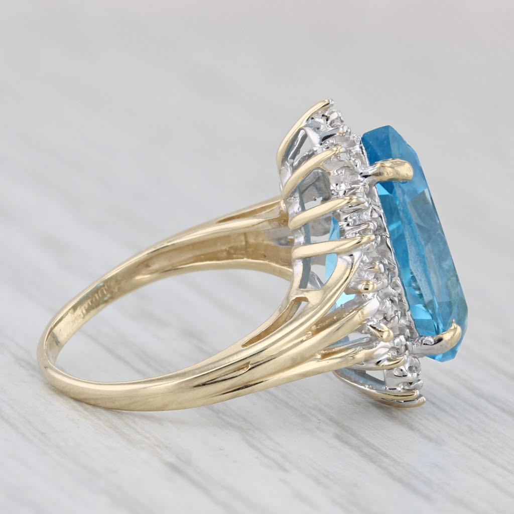 7.07ctw Pear Blue Topaz Diamond Halo Ring 10k Yellow Gold Size 4.5