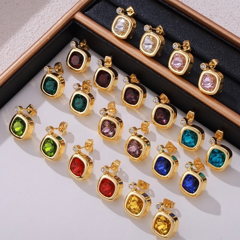 Minimalist Quadrilateral 304 Stainless Steel 18K Gold Plated Plating Earrings Necklace Jewelry Set