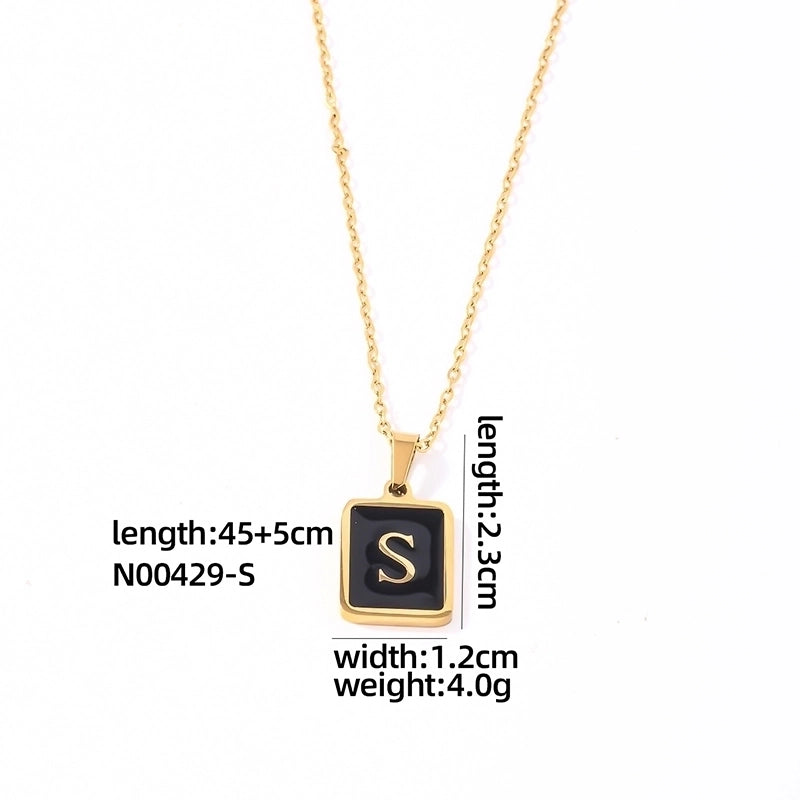 304 Stainless Steel K Gold Plated Minimalist Plating Inlay Letter Rectangle Shell Pendant Necklace