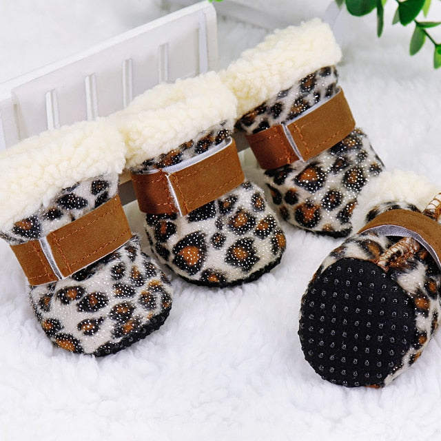 4pcs Furry Warm Dog Shoes