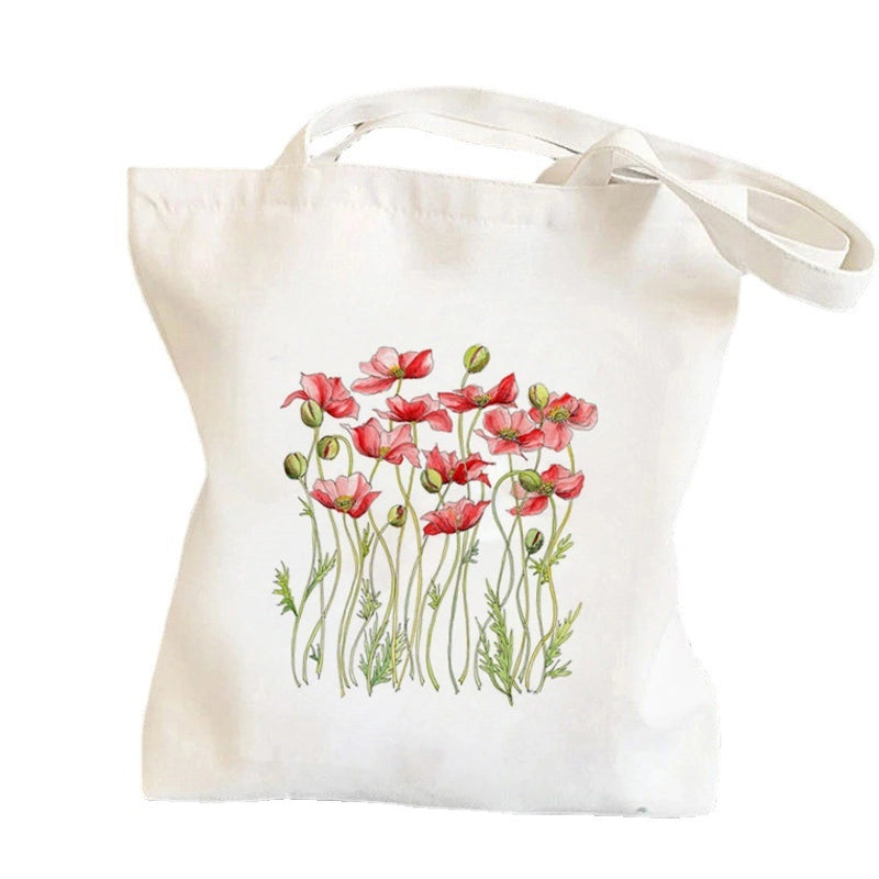 Women's Medium Canvas Flower Basic Classic Style Square Open Canvas Bag