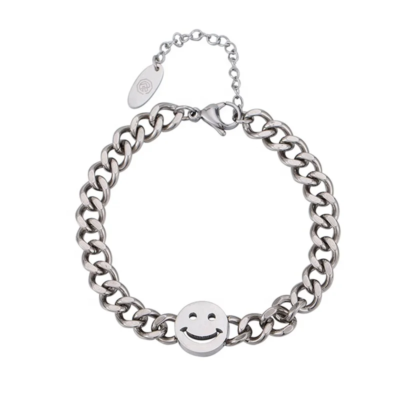 Punk Trend Simple Bangles Men And Women Stainless Steel 20 cm Smiley Face Bracelets