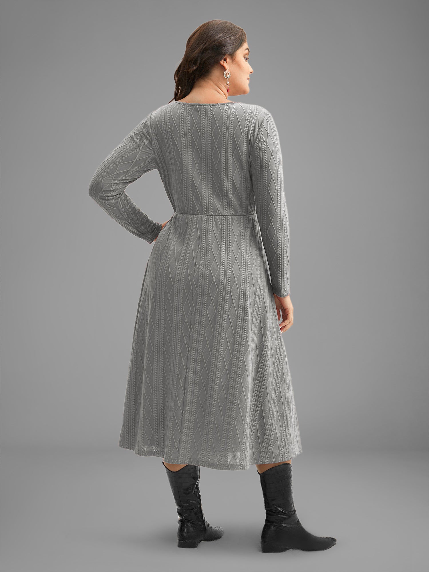 Textured Knit Fit-And-Flare Midi Dress