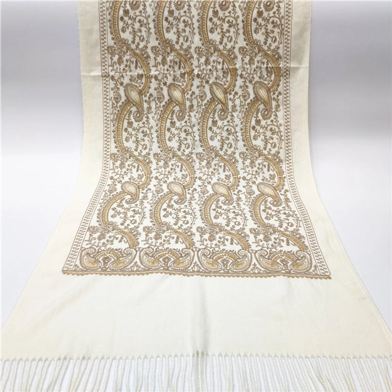 Women's Retro Printing Imitation Cashmere Embroidery Scarf