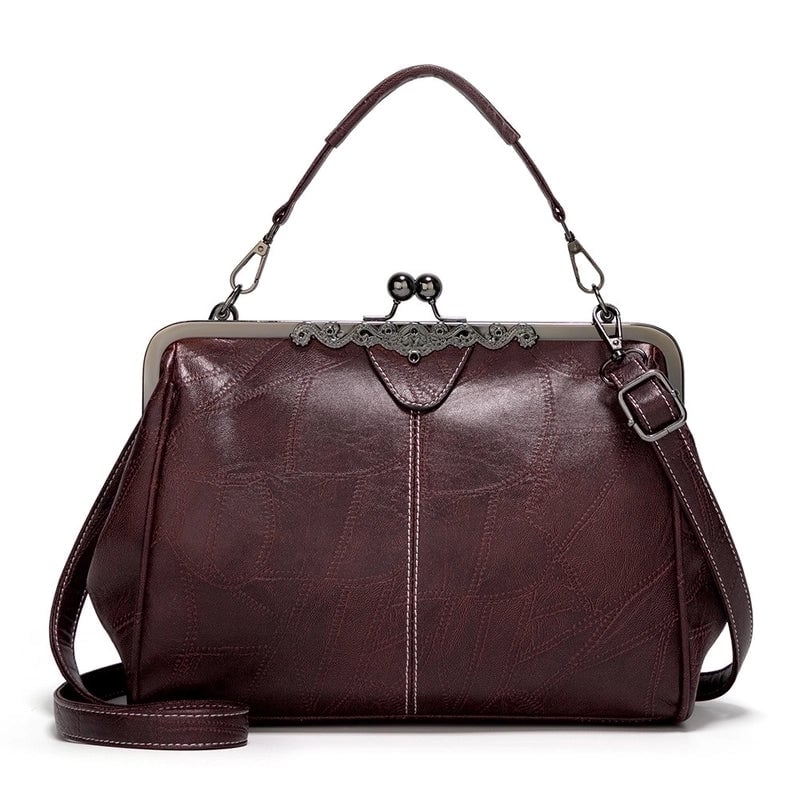 Women's Medium Pu Leather Solid Color Vintage Style Square Hook Loop Shoulder Bag Crossbody Bag