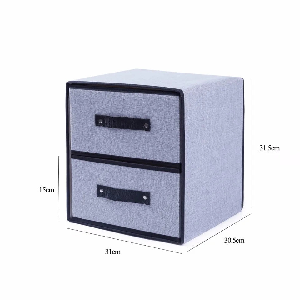 2X DRAWERS FABRIC STORAGE BOX