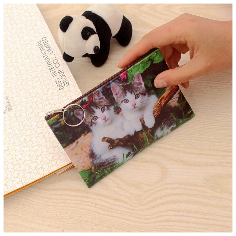 3 Pieces Women's Cat Pu Leather Zipper Coin Purses