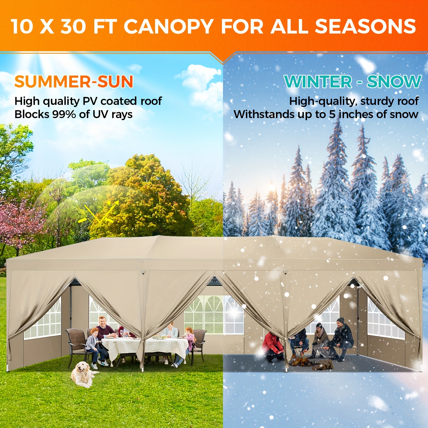 10*30 feet pop up tent with 8 removable side walls, waterproof, windproof and UV resistant