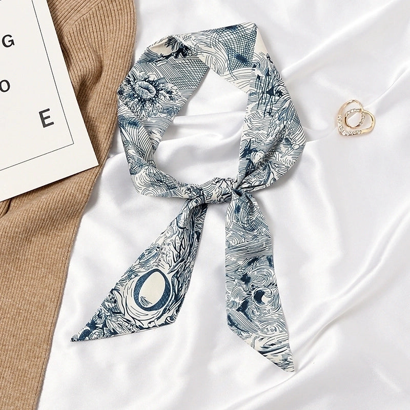 Women's Sweet Color Block Satin Printing Silk Scarf