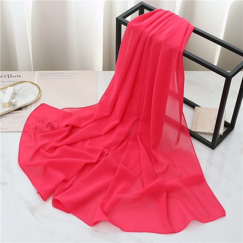 Pearl Chiffon Scarf Solid Color Rectangular Scarf Women's Shawl Basic Scarf
