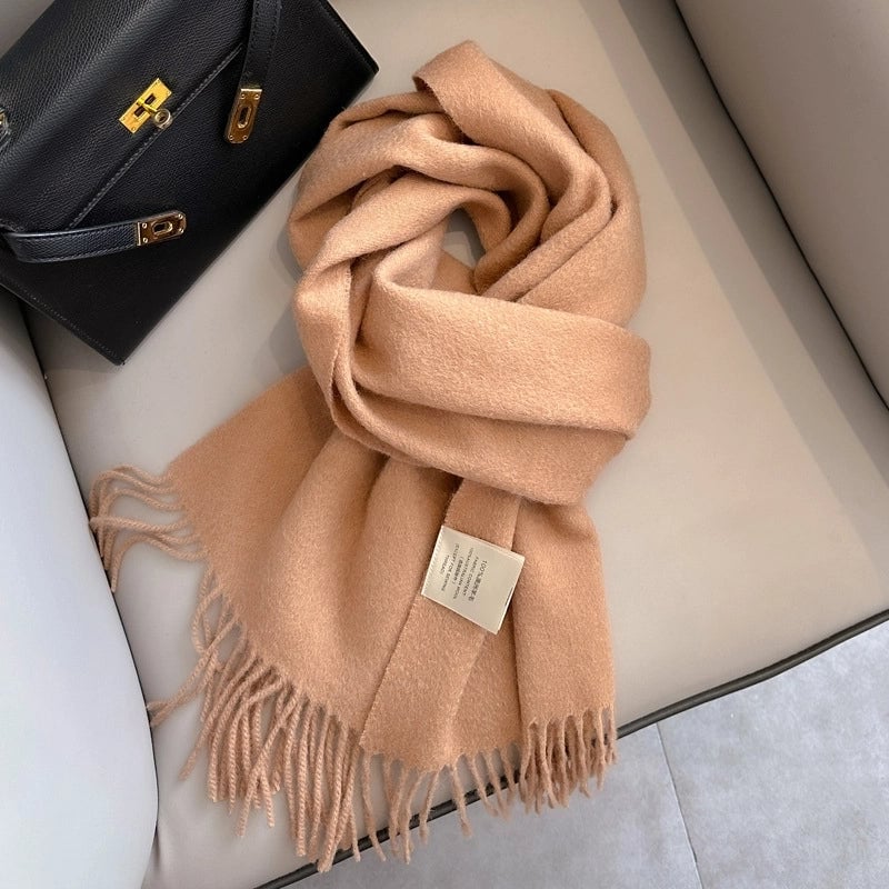 White Pure Wool Scarf Female Winter Student Warm Scarf New Versatile Tassel Narrow Scarf Couple