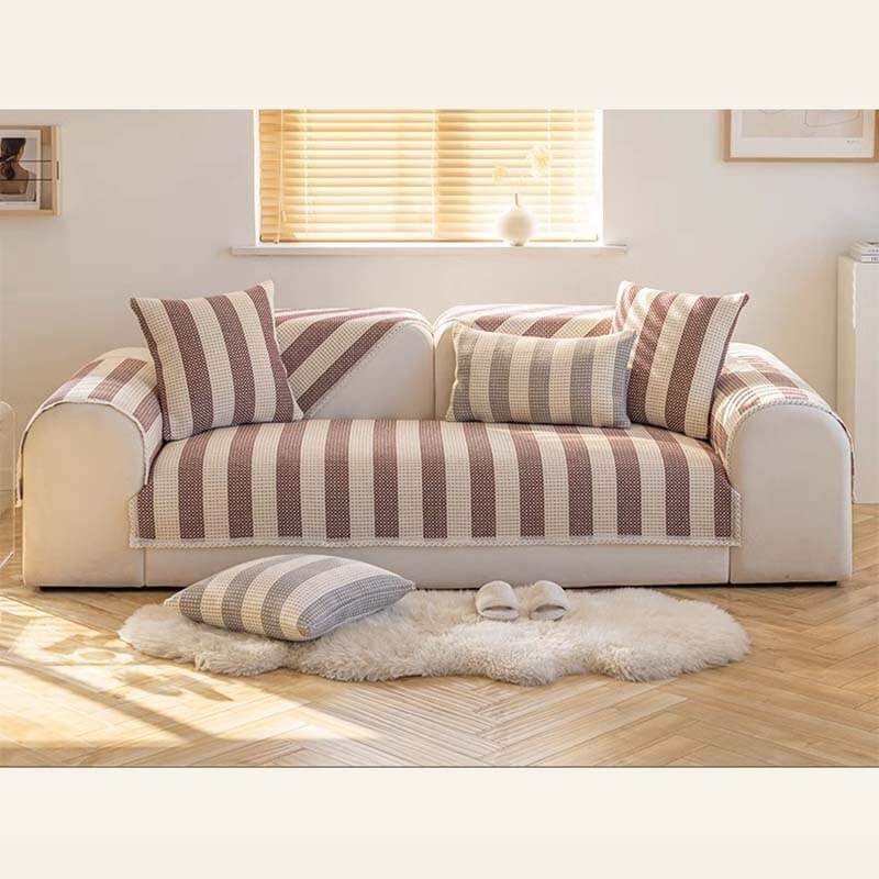 Cotton Linen Stripe Anti-scratch Furniture Protector Couch Cover