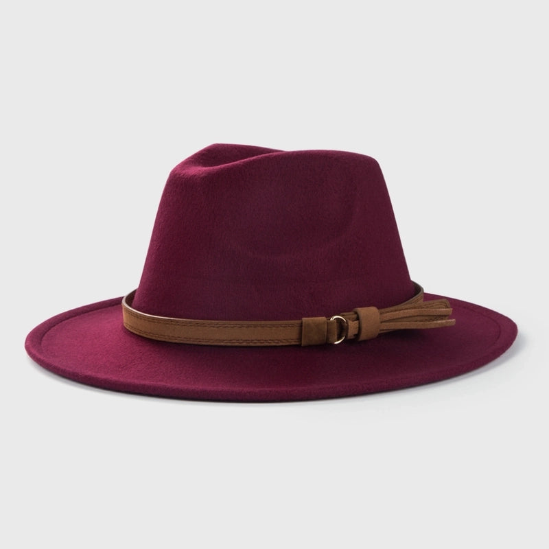 Retro Woolen Hat Belt Accessories Top Hat Simple Big Brim Jazz Hat