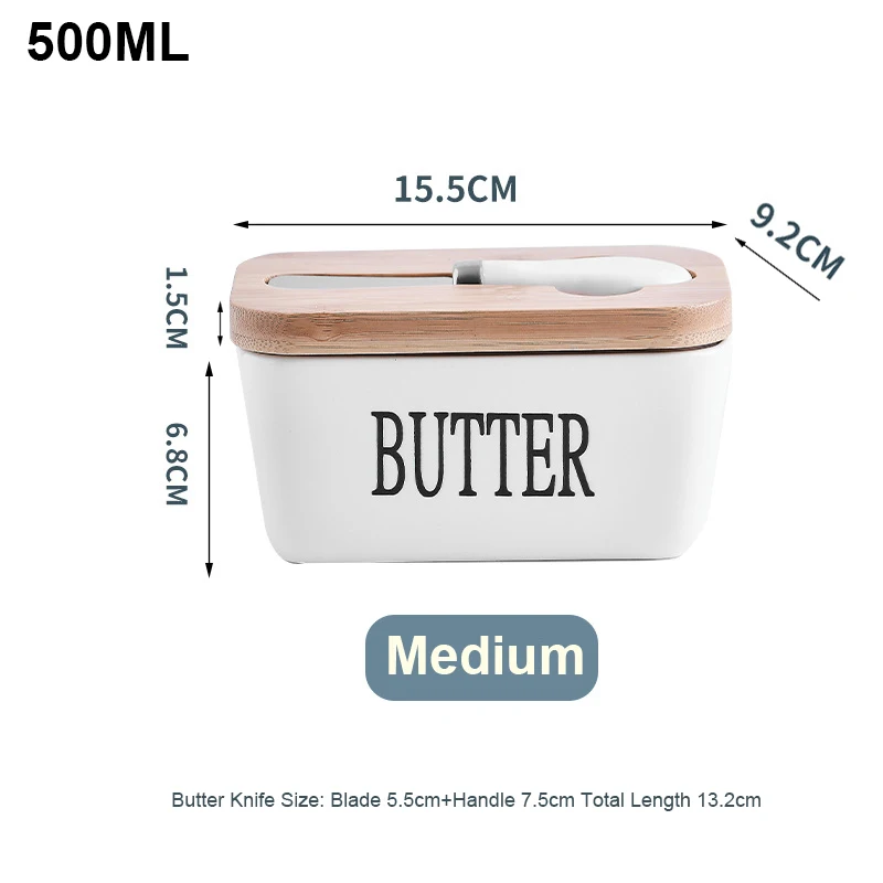 500 ML CERAMIC BUTTER CONTAINER WITH KNIFE BAMBOO LID