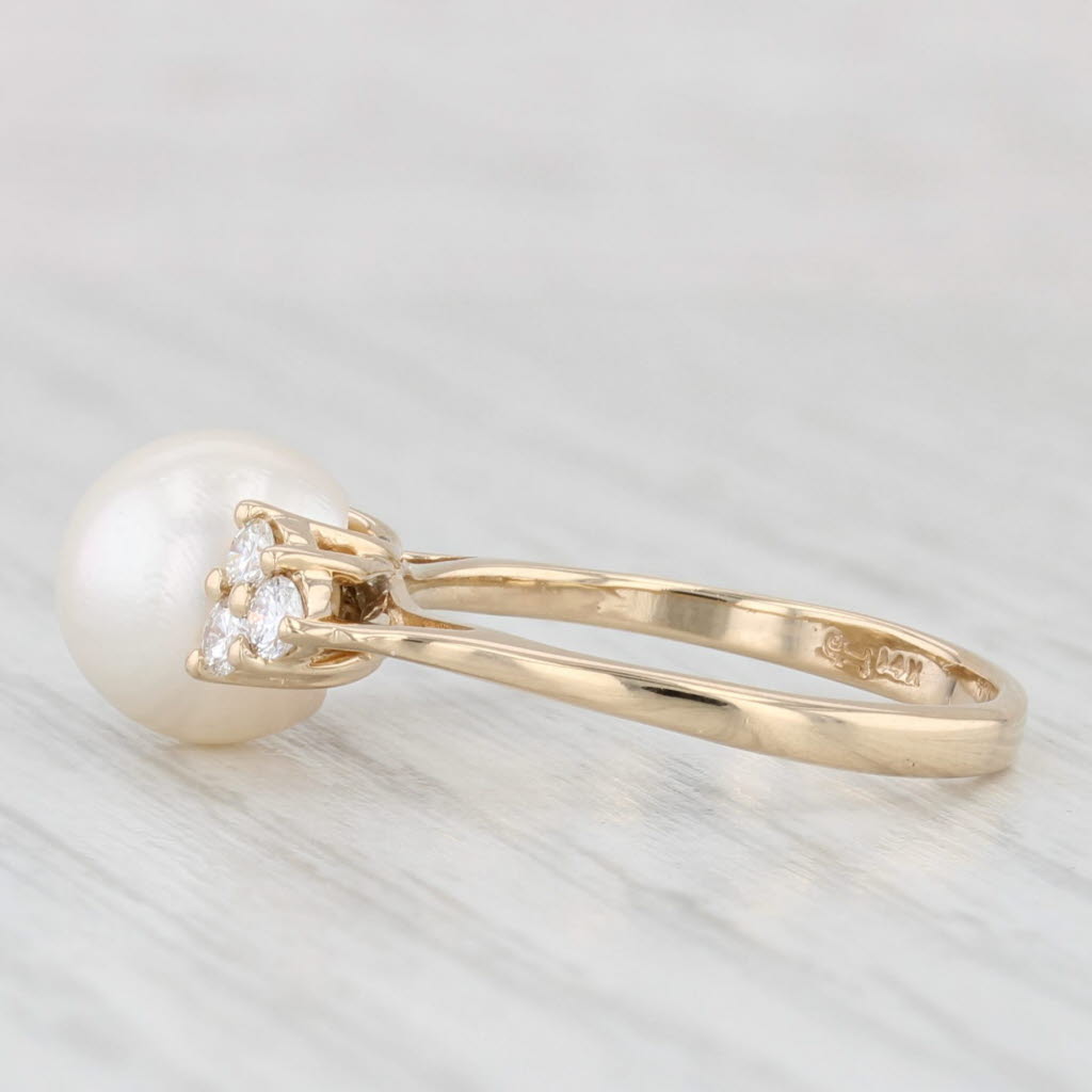 Cultured Pearl Diamond Clusters Ring 14k Yellow Gold Size 5.5