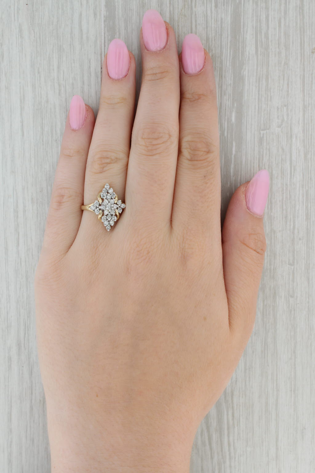 0.75ctw Diamond Cluster Ring 10k Yellow Gold Size 8 Cocktail