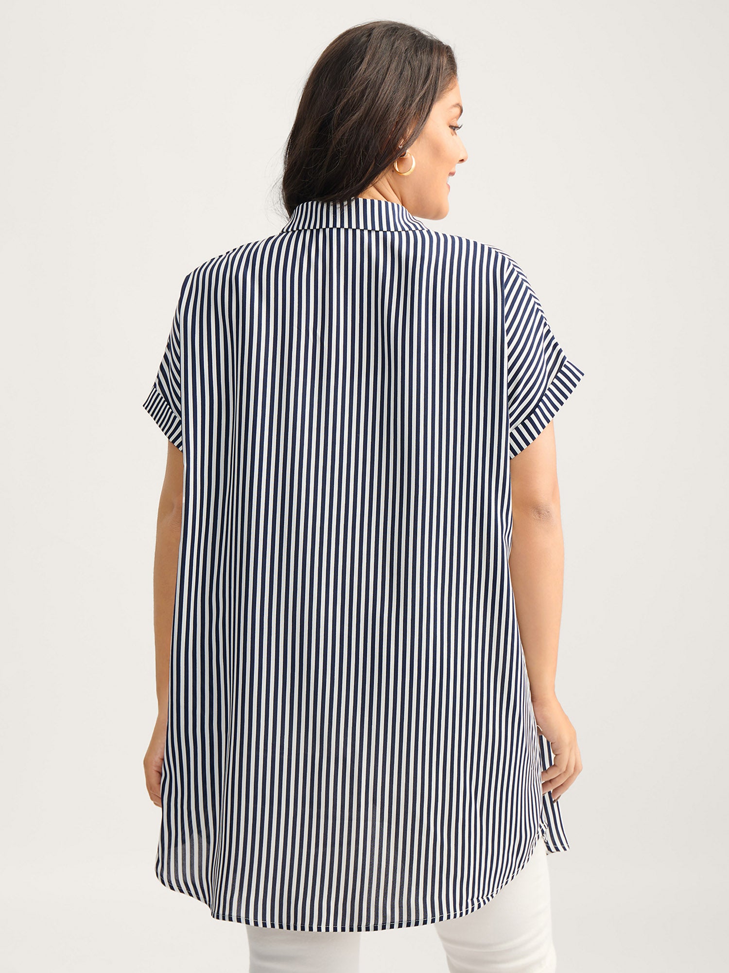 Striped Button-Front Tunic Blouse