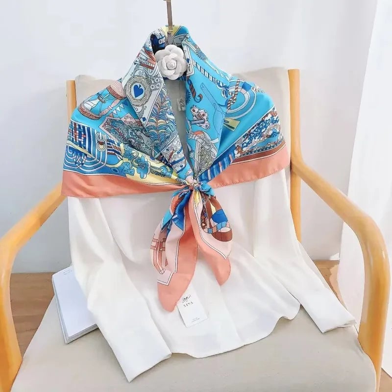 Women's Elegant Retro Printing Satin Silk Scarf
