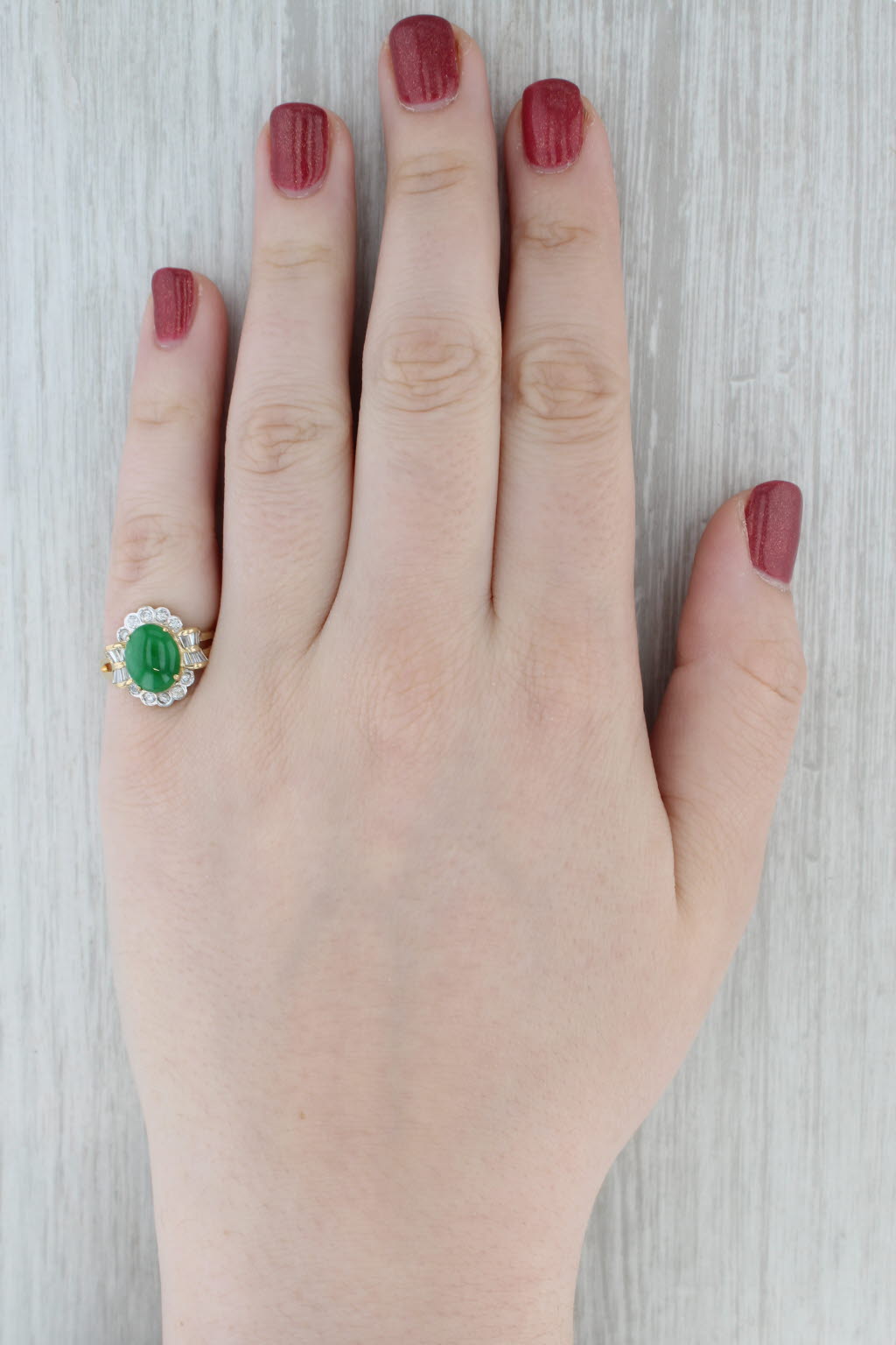 Green Jadeite Jade 0.41ctw Diamond Halo Ring 18k Yellow Gold Size 7