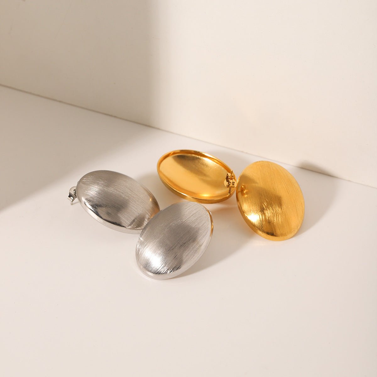 Oval Brushed Stainless Steel Earrings For Women Niche Design Titanium Steel Earrings Earrings