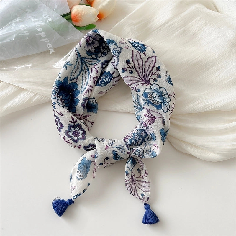 Women's Elegant Minimalist Flower Cotton And Linen Silk Scarf