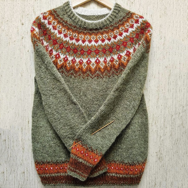 Vintage Icelandic Jacquard Knitted Pattern Cozy Sweater