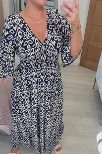 💃Bohemian casual print V-neck waist wrap long dress-🔥