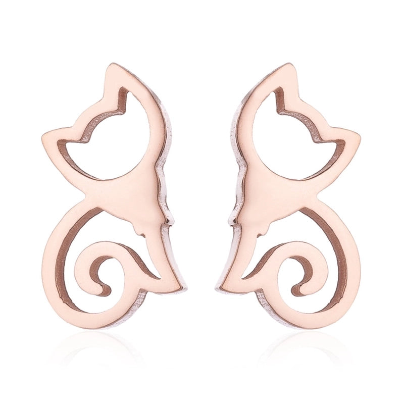 1 Pair Cute Cat Plating 304 Stainless Steel 18K Gold Plated Ear Studs