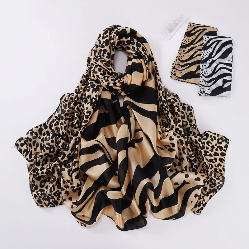 Women's Elegant Minimalist Leopard Satin Printing Silk Scarf