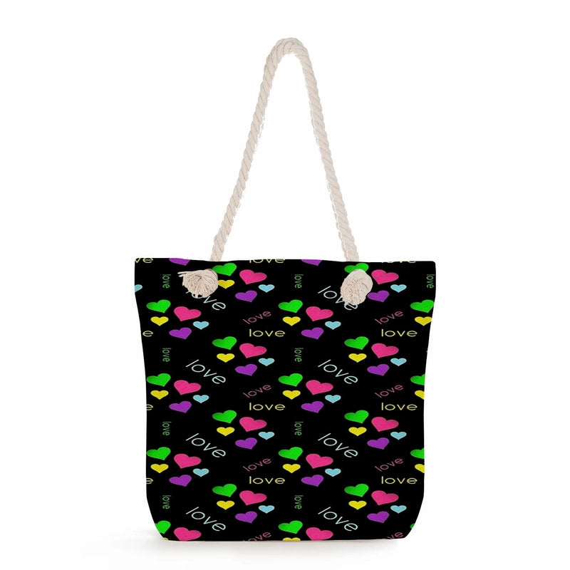 Women's Cotton And Linen Heart Shape Classic Style Square Zipper Tote Bag