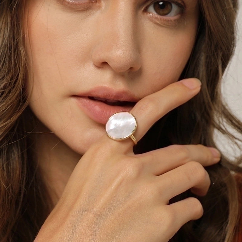 Glam Lady Punk Geometric Copper Plating Inlay Shell 18k Gold Plated White Gold Plated Rings