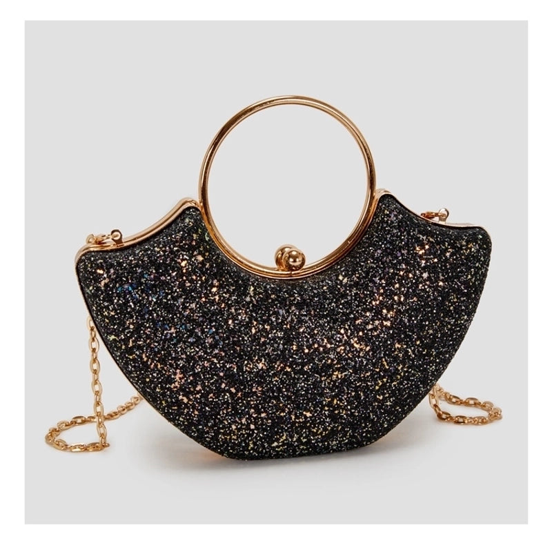 Women's Small PVC Solid Color Elegant Sequins Shell Lock Clasp Evening Bag