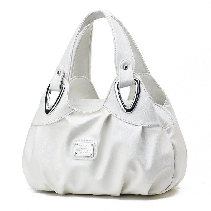 Women's Large Pu Leather Flower Elegant Sewing Thread Dumpling Shape Zipper Cloud Shape Bag