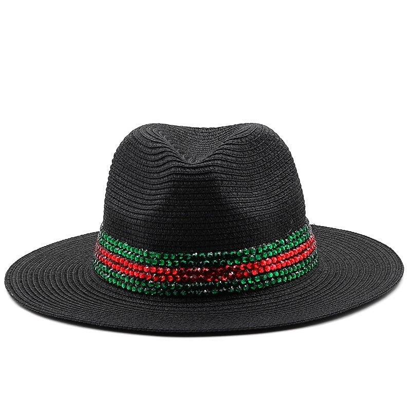 Fashion Outdoor Seaside Sun Shade Fashion Panama Straw Hat Rhinestone Beach Hats