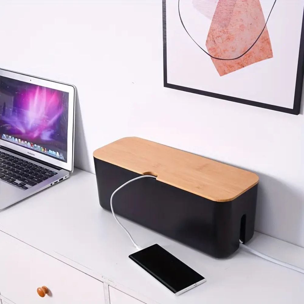 Cord Tidy Bamboo Cable Organiser Box