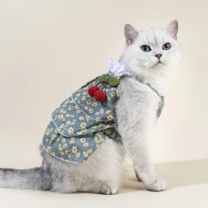 Pastoral Cotton Ditsy Floral Bow Knot Pet Clothing