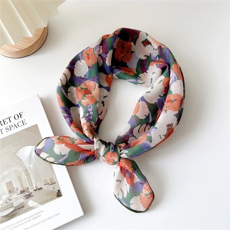 Women's Pastoral Minimalist Flower Cotton And Linen Printing Silk Scarf