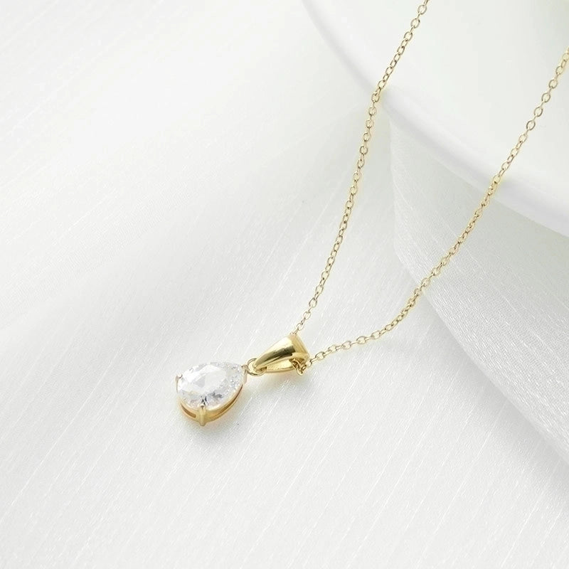 2 Pieces Fashion Water Droplets 304 Stainless Steel Zircon White Gold Plated Gold Plated Inlay Necklace