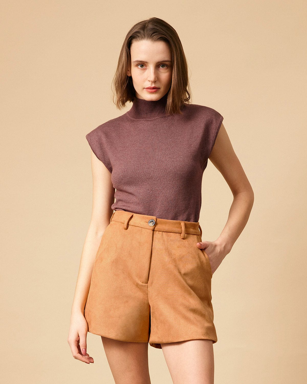 The Solid High Waisted Suede Shorts