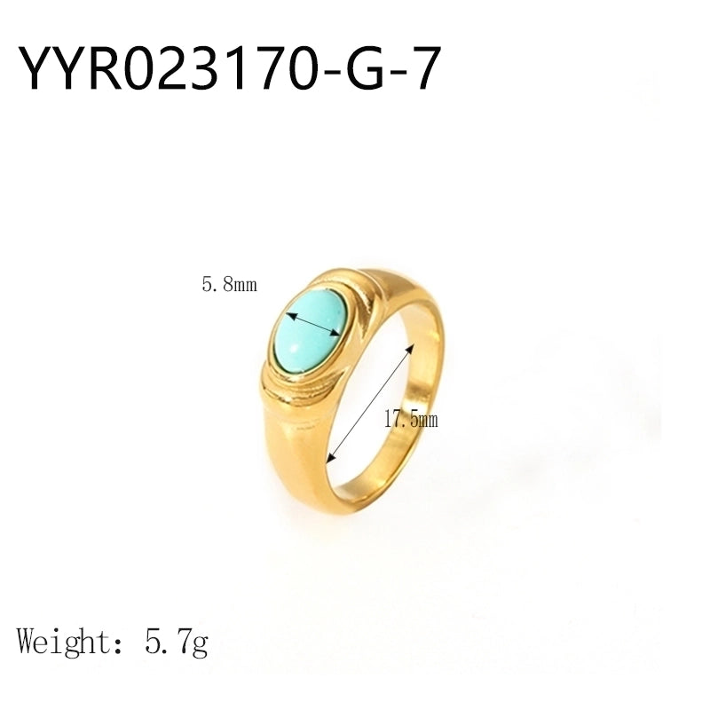 IG Style Retro Geometric 304 Stainless Steel Natural Stone Rhinestones Zircon 18K Gold Plated Polishing Plating Inlay Rings