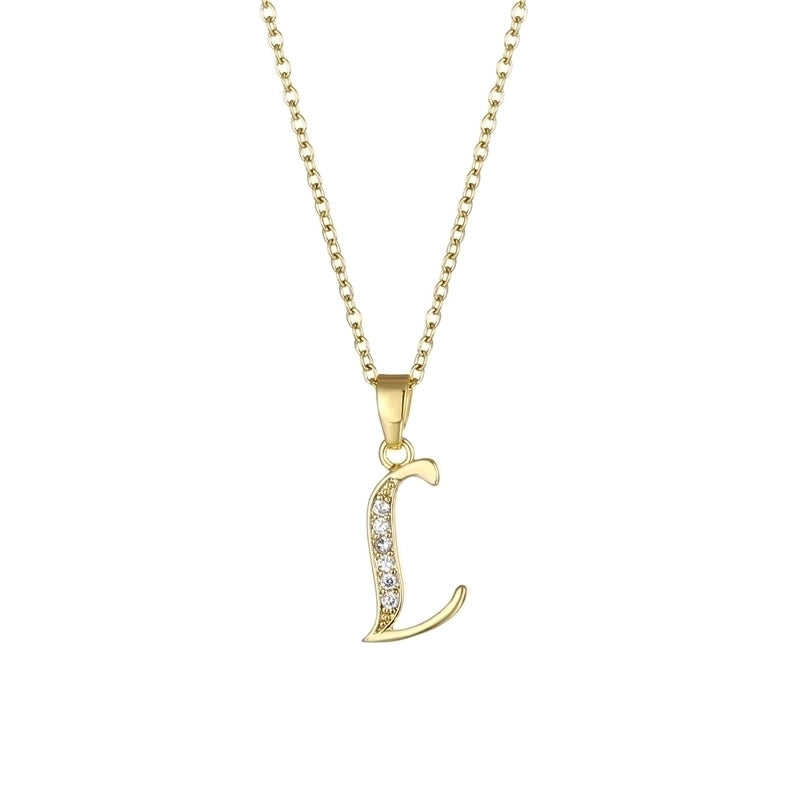 Stainless Steel Titanium Steel 18K Gold Plated Fashion Plating Inlay Letter Zircon Pendant Necklace