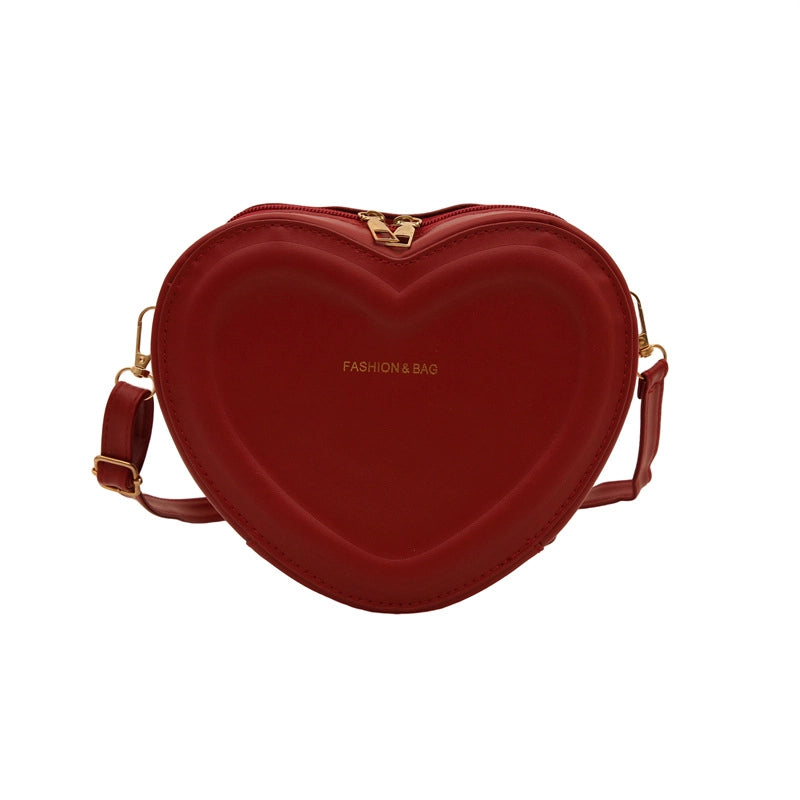 Women's Pu Leather Solid Color Cute Sewing Thread Heart-shaped Zipper Crossbody Bag