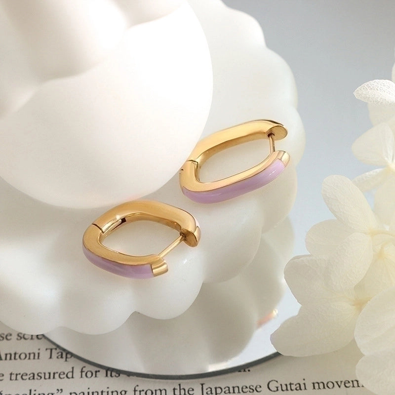 Fashion Round Titanium Steel Enamel Earrings 1 Pair