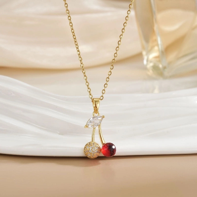 Minimalist Cherry Titanium Steel Plating Pendant Necklace