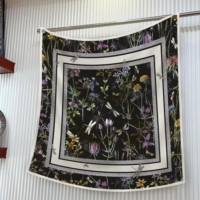 New High Quality Twill Forged Large Square Fashion 90*90cm Printed Silk Scarf Sunscreen Shawl Scarf