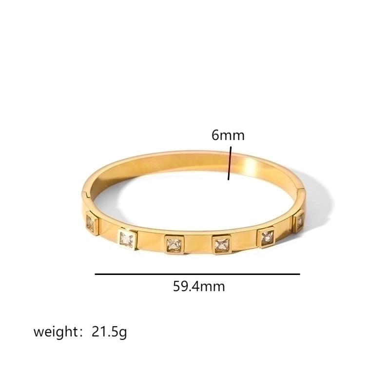 Minimalist Rectangle Stainless Steel Polishing Plating Inlay Zircon 18k Gold Plated Bangle