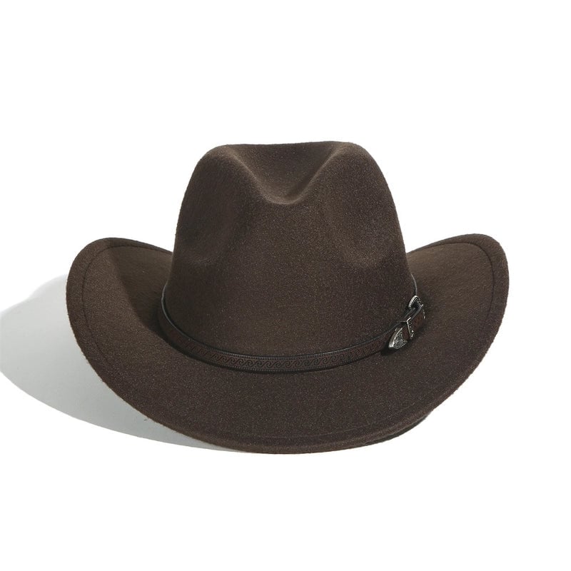 2 Pieces New Western Cowboy Hat Woolen Thin Belt Decorative Top Hat Big Brim Hat Minority Ethnic Style Jazz Hat